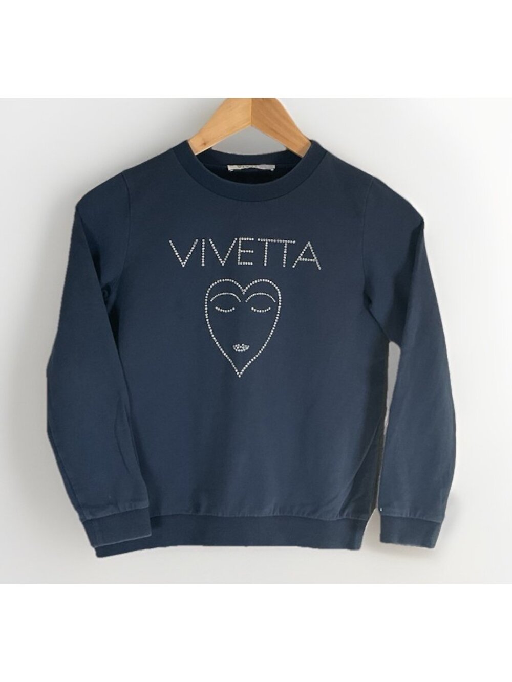 Designer Vivetta Italy Crewneck Girls Size 10 Heart Face Navy / Grey See 📸